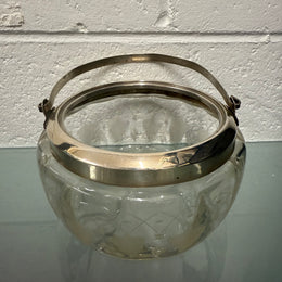 Antique Vitcorian Etched Glass Bowl & Pierced Silver Plated Lid