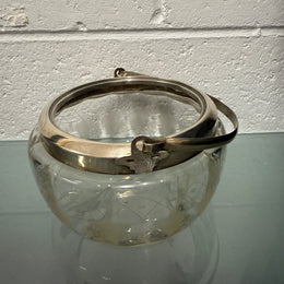 Antique Vitcorian Etched Glass Bowl & Pierced Silver Plated Lid