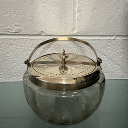 Antique Vitcorian Etched Glass Bowl & Pierced Silver Plated Lid