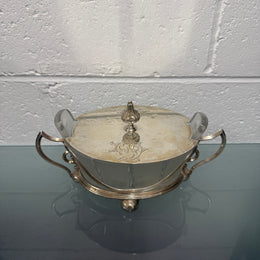 Edwardian Silver Plate & Frosted Glass Dish Designed by Christopher Dresser