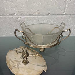 Edwardian Silver Plate & Frosted Glass Dish Designed by Christopher Dresser