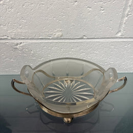 Edwardian Silver Plate & Frosted Glass Dish Designed by Christopher Dresser