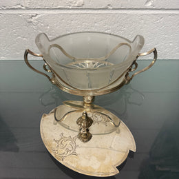 Edwardian Silver Plate & Frosted Glass Dish Designed by Christopher Dresser