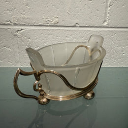 Edwardian Silver Plate & Frosted Glass Dish Designed by Christopher Dresser