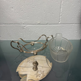 Edwardian Silver Plate & Frosted Glass Dish Designed by Christopher Dresser