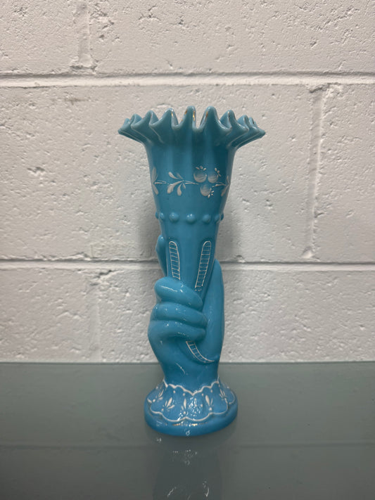 Victorian Opaline Hand Painted Enamel Hand Vase