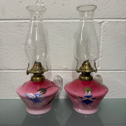 Rare Pair of Satin Ruby Glass Finger Lamps