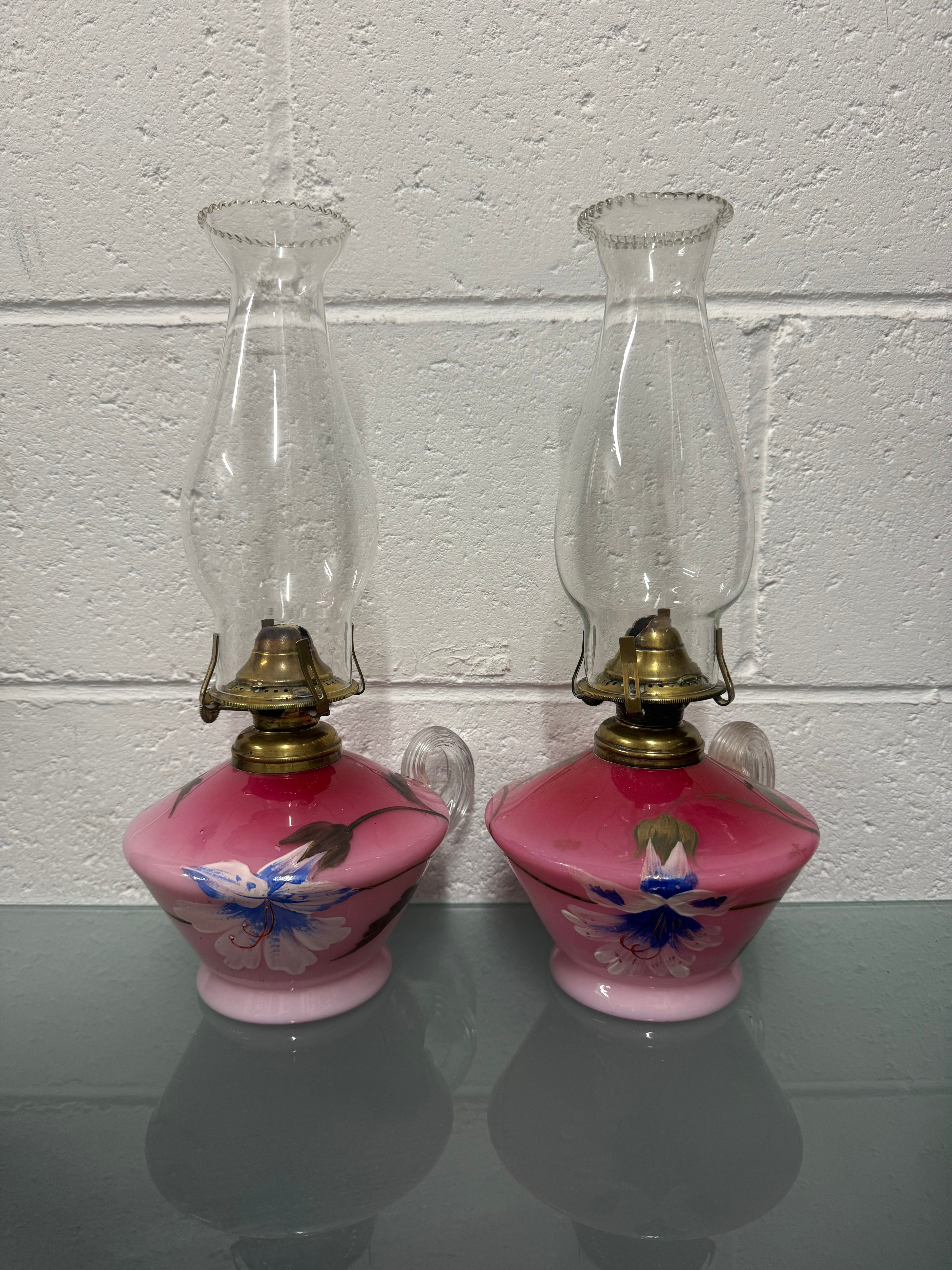 Rare Pair of Satin Ruby Glass Finger Lamps | Antique & Vintage | Moonee Ponds Antiques | Australia Wide Delivery