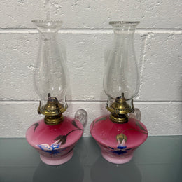 Rare Pair of Satin Ruby Glass Finger Lamps