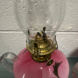 Rare Pair of Satin Ruby Glass Finger Lamps