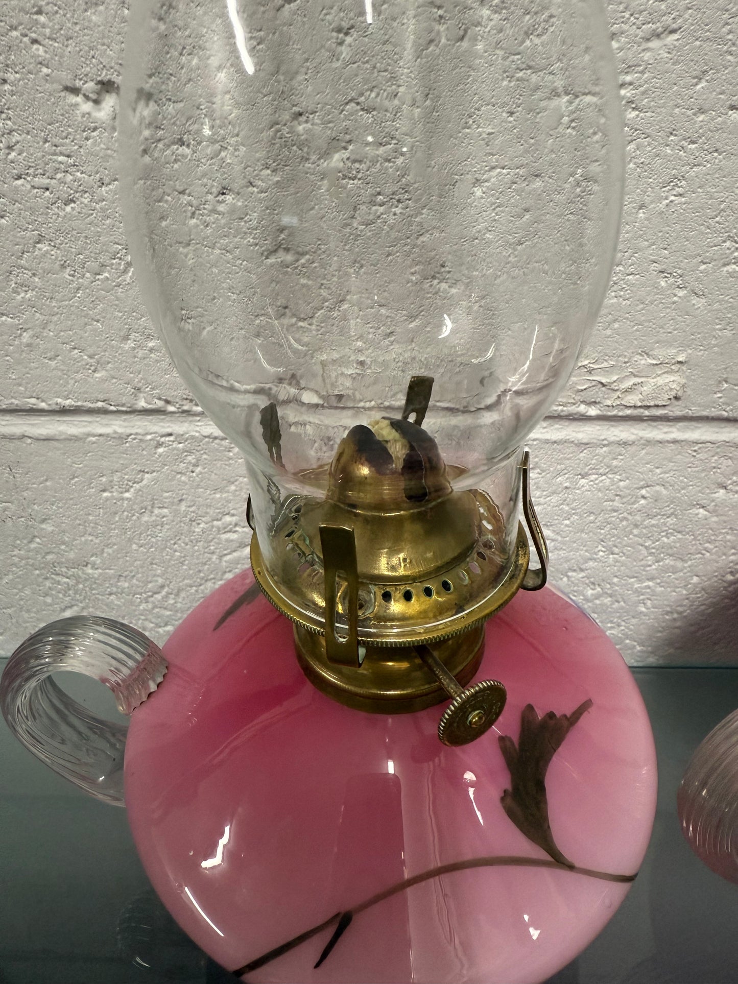 Rare Pair of Satin Ruby Glass Finger Lamps