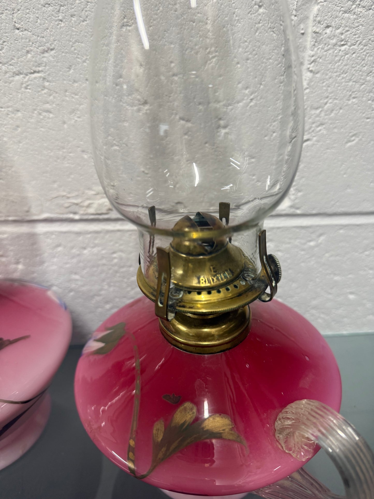 Rare Pair of Satin Ruby Glass Finger Lamps