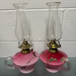 Rare Pair of Satin Ruby Glass Finger Lamps