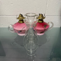Rare Pair of Satin Ruby Glass Finger Lamps