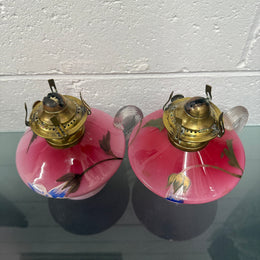 Rare Pair of Satin Ruby Glass Finger Lamps