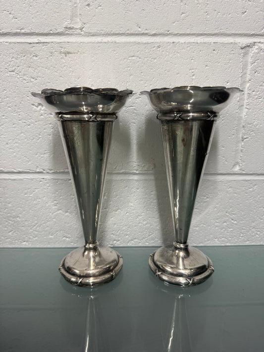 Pair of Edwardian Sterling Silver Vases