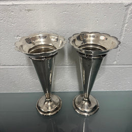 Pair of Edwardian Sterling Silver Vases
