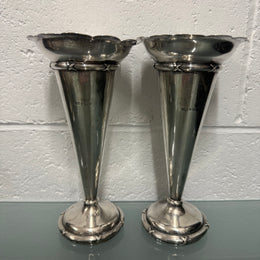 Pair of Edwardian Sterling Silver Vases