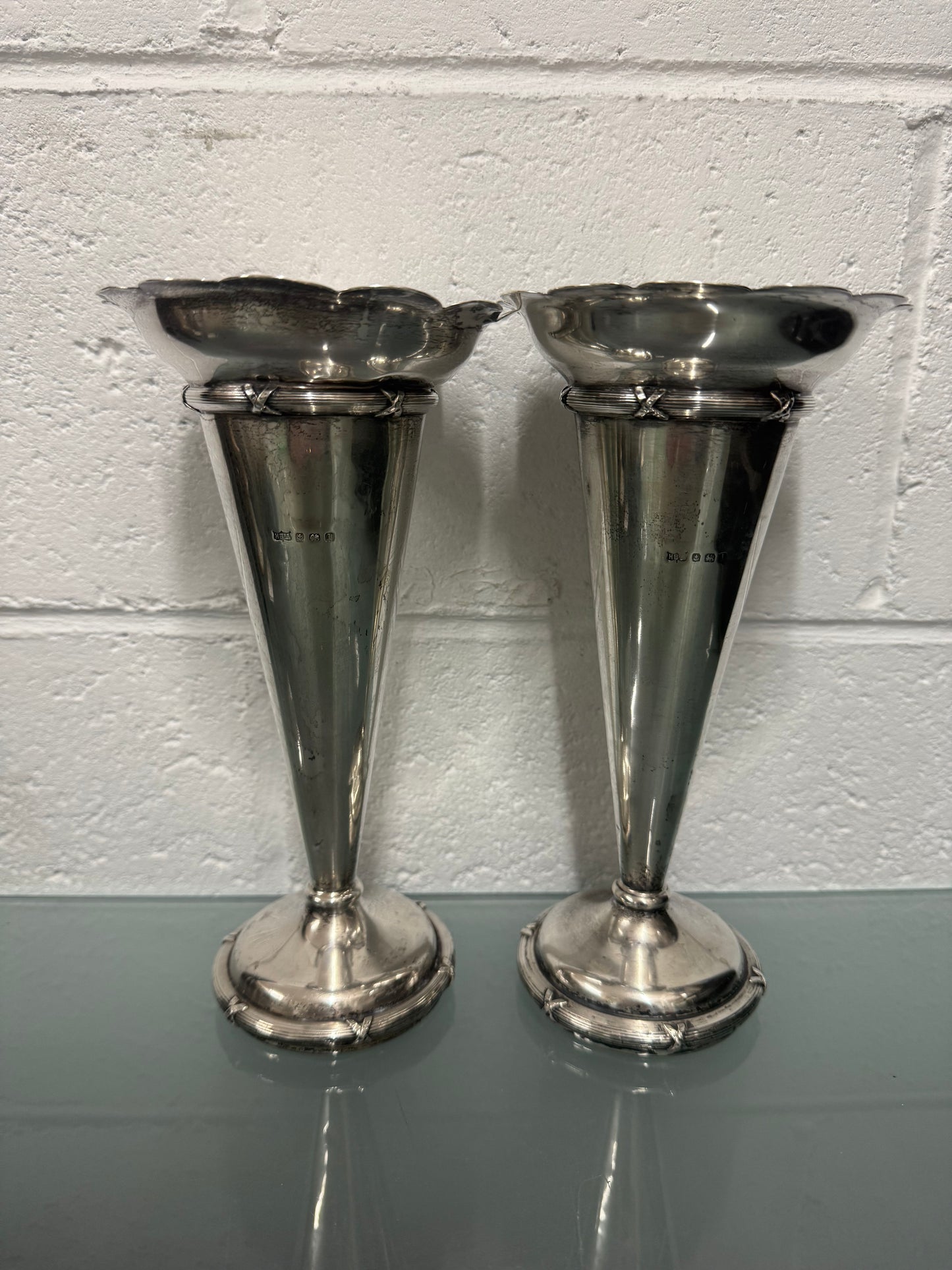 Pair of Edwardian Sterling Silver Vases