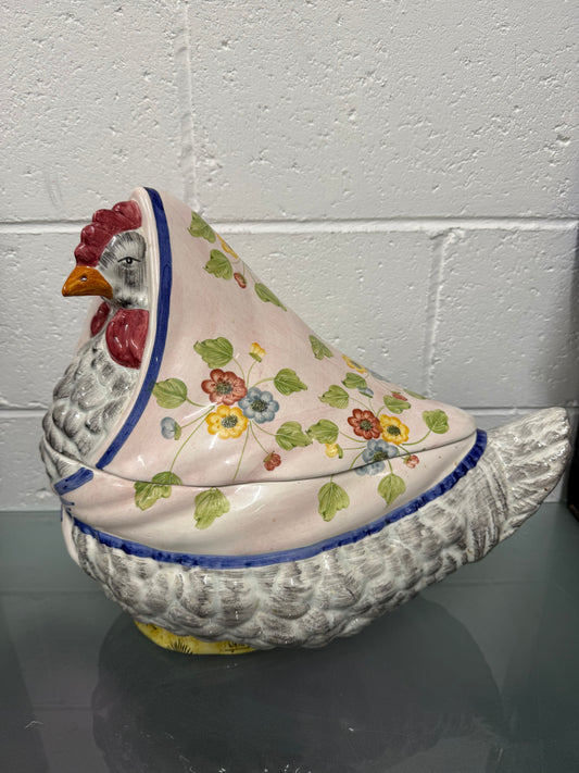 Vintage Italian Hand Painted Earthenware Hen Tureen
