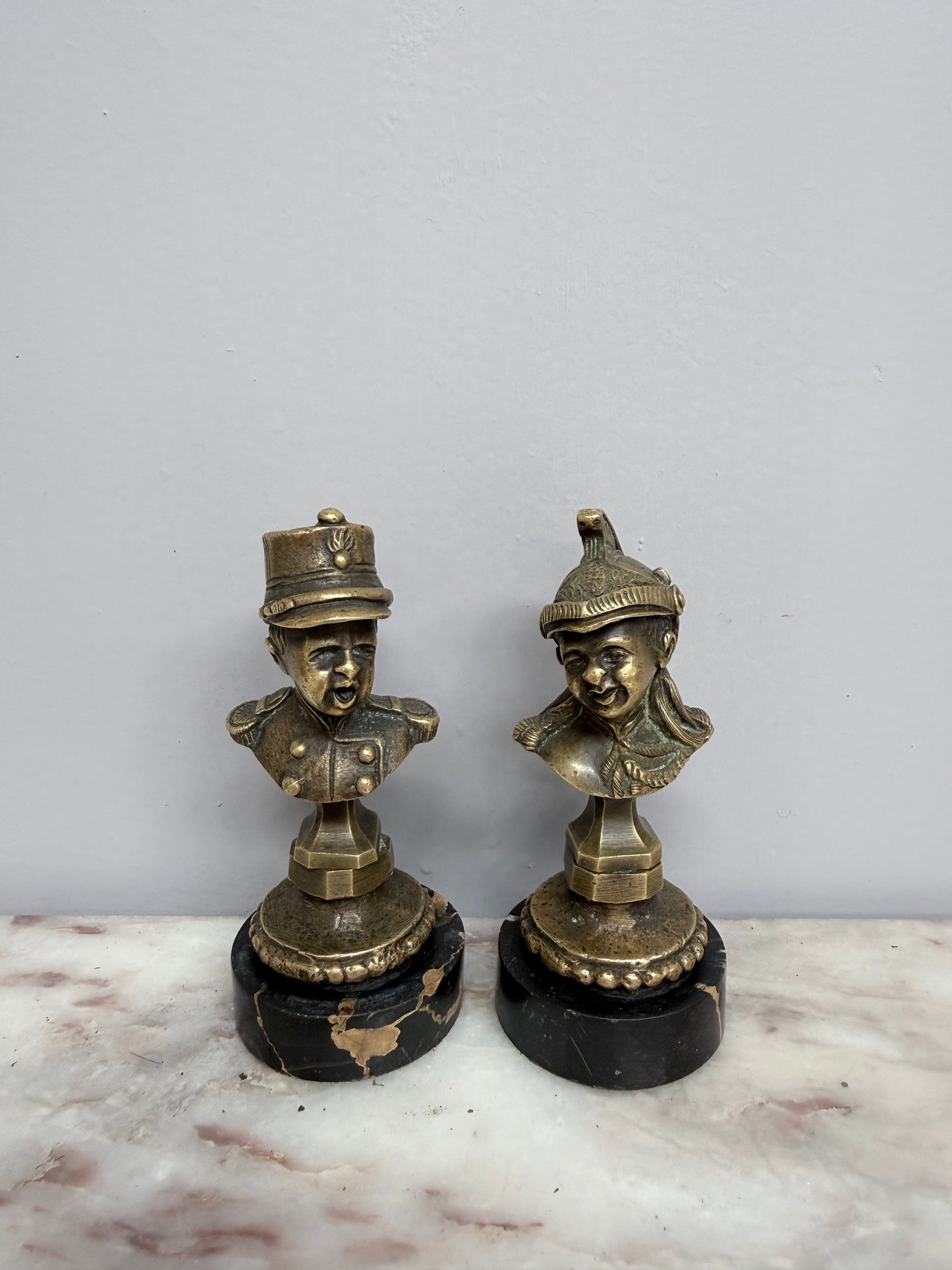 Rare Pair Bronze Napoleon III Children Busts