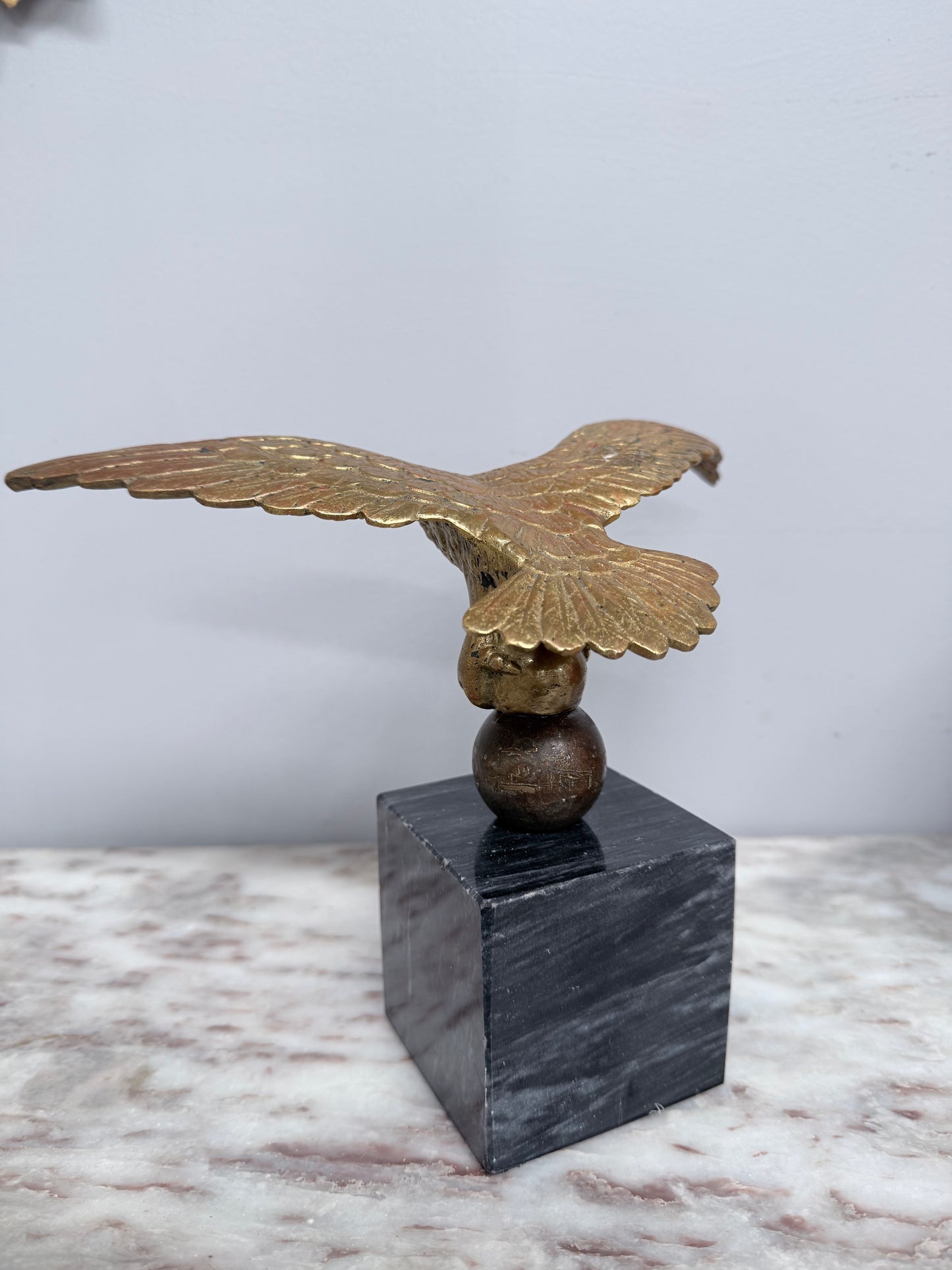 Vintage Bronze Eagle Statue On Marble Base