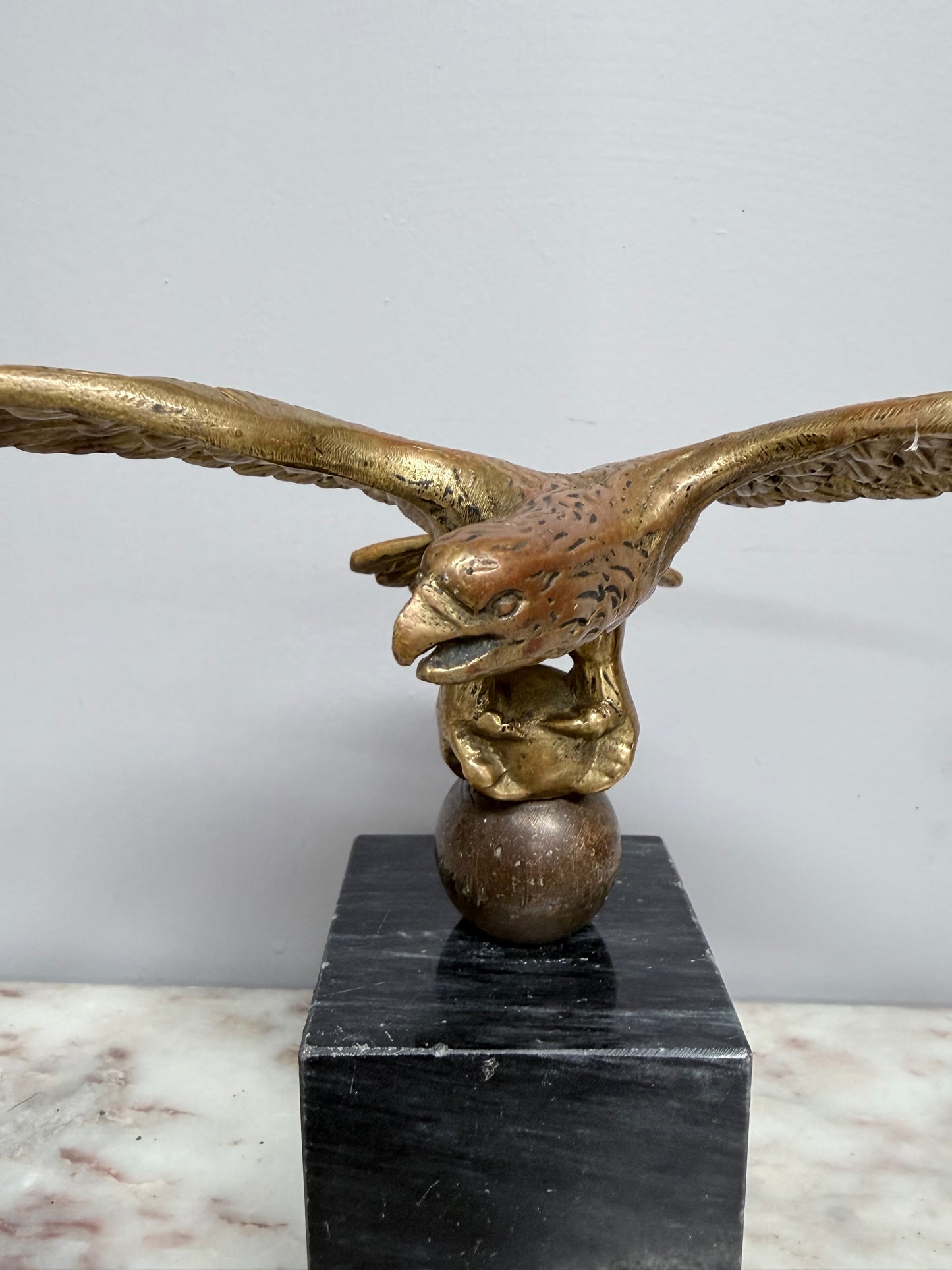 Vintage Bronze Eagle Statue On Marble Base