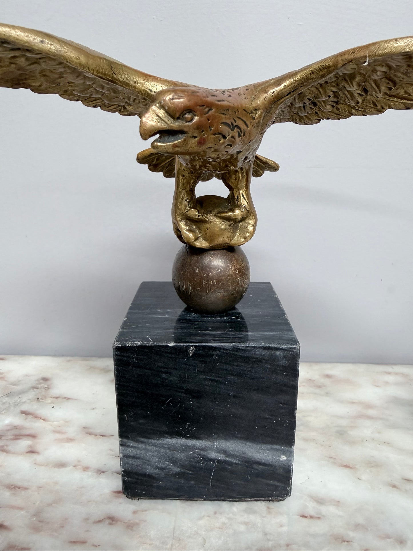 Vintage Bronze Eagle Statue On Marble Base