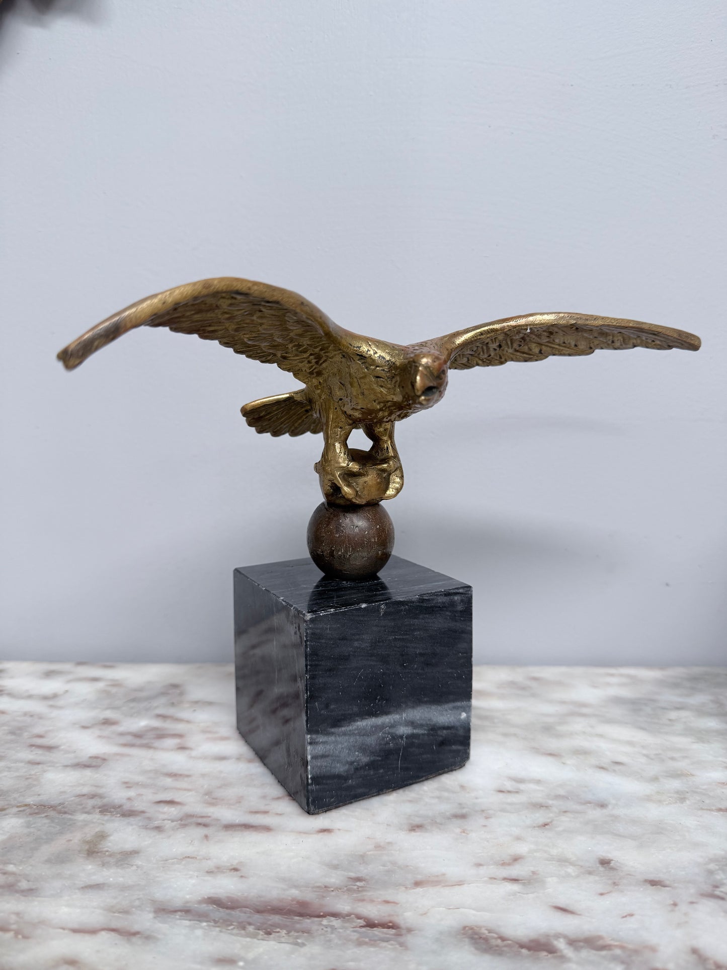 Vintage Bronze Eagle Statue On Marble Base