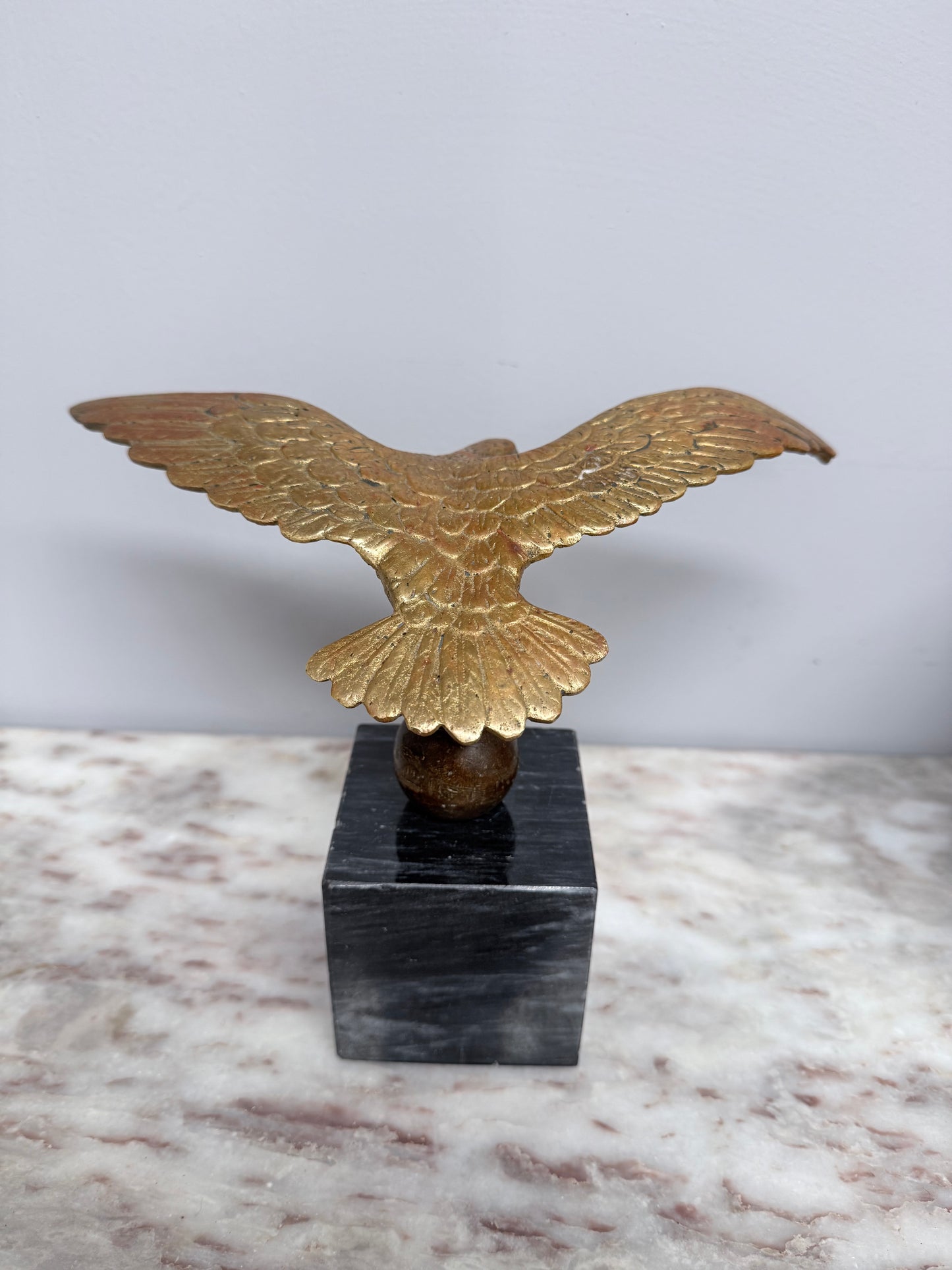 Vintage Bronze Eagle Statue On Marble Base