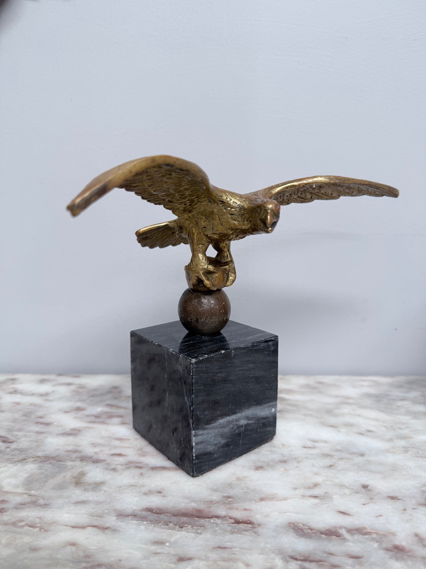 Vintage Bronze Eagle Statue On Marble Base
