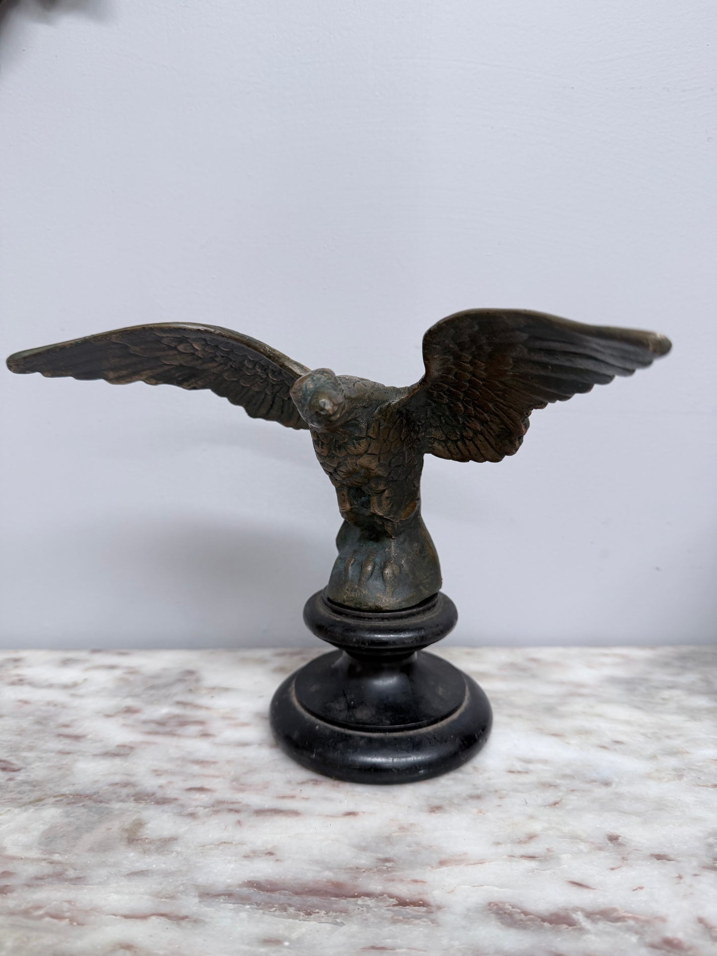 Antique Bronze Eagle On Wooden Base