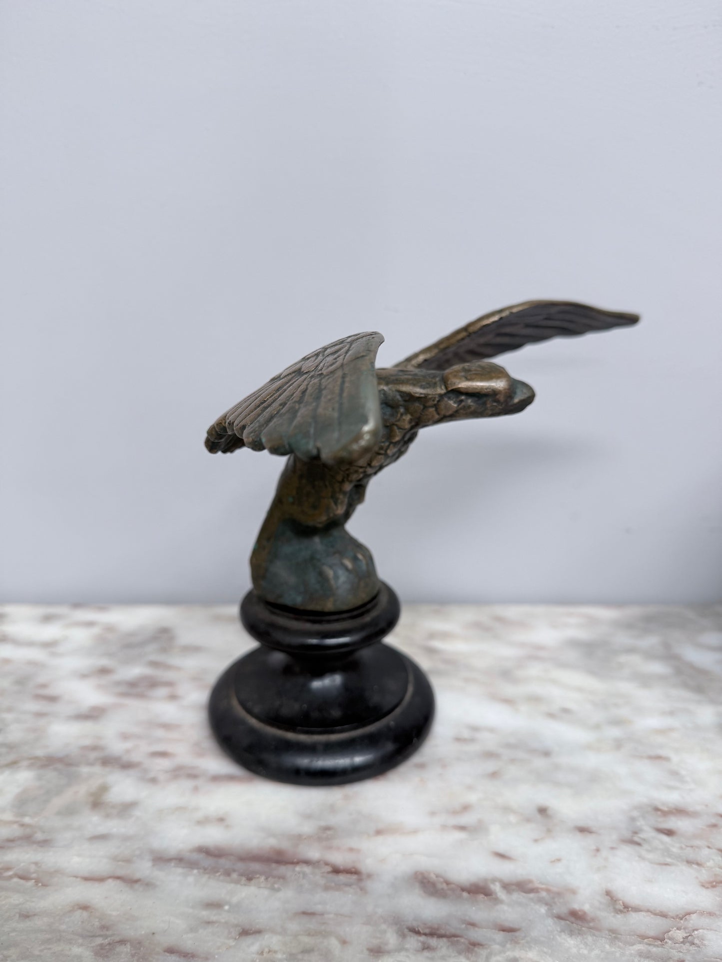 Antique Bronze Eagle On Wooden Base