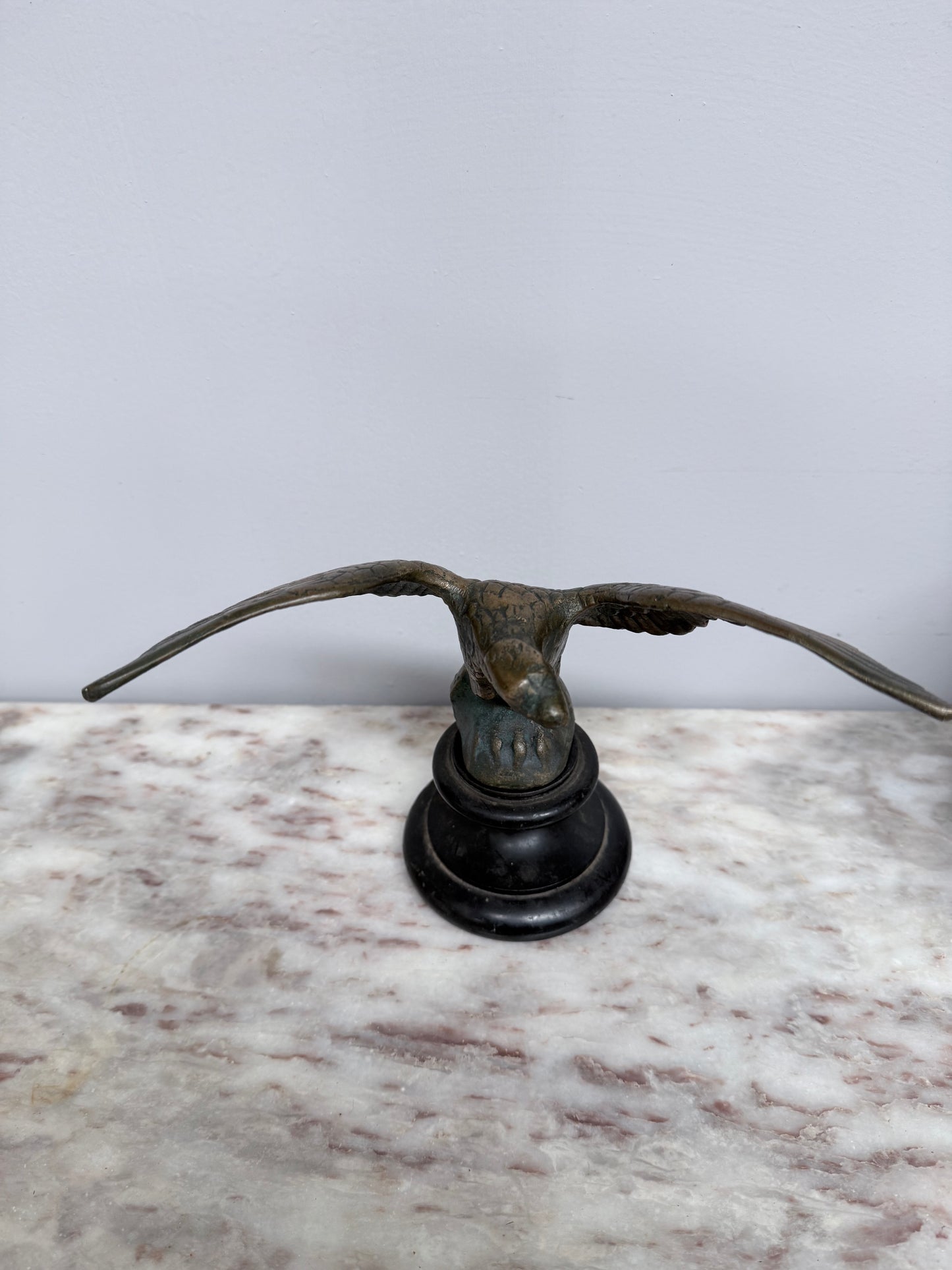 Antique Bronze Eagle On Wooden Base