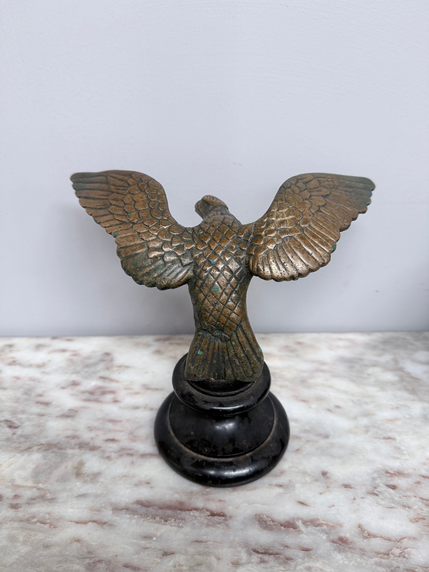 Antique Bronze Eagle On Wooden Base