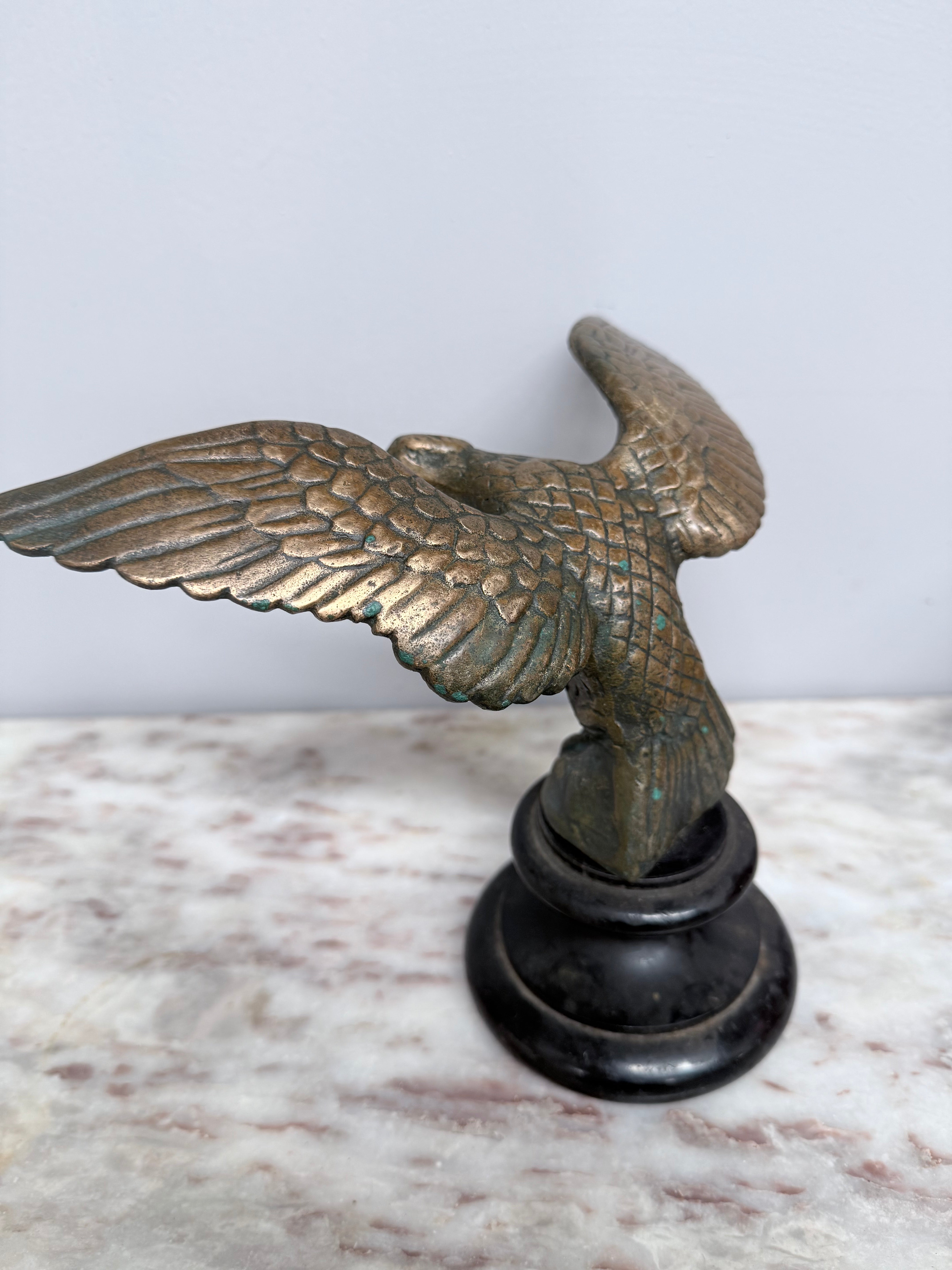 Antique Bronze Eagle On Wooden Base