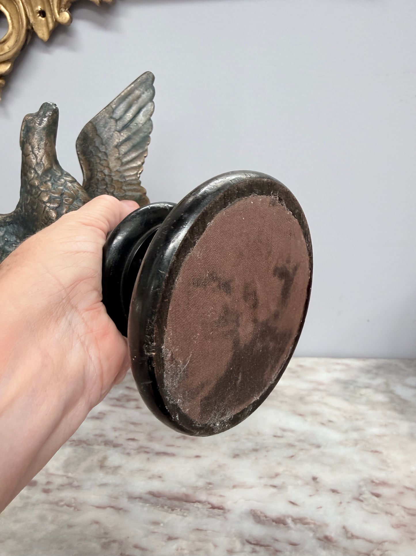 Antique Bronze Eagle On Wooden Base