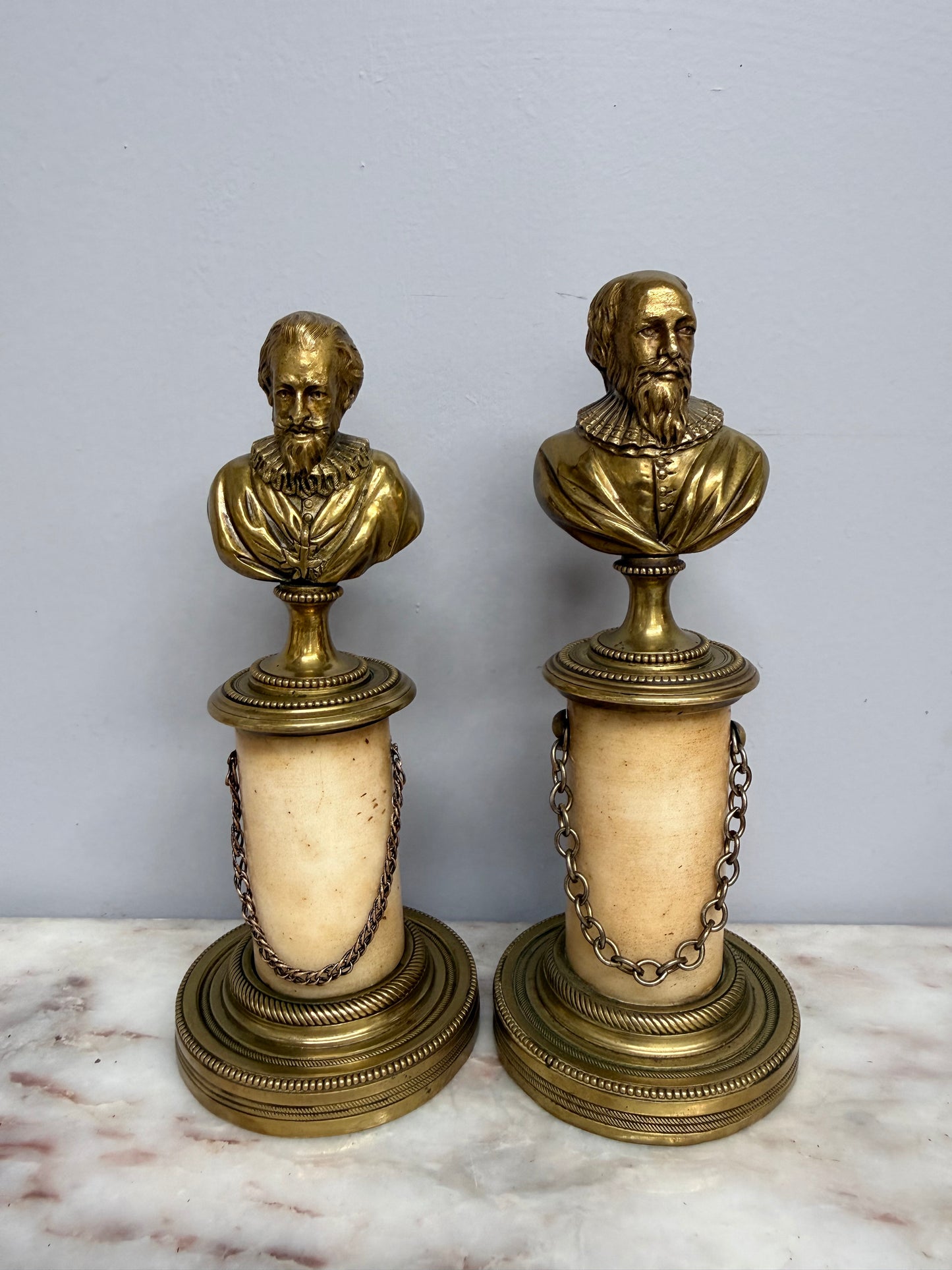 Pair of Grand Tour Bronze & Marble Busts of "King Henry IV" of France & His Advisor "The Duke of Sully"