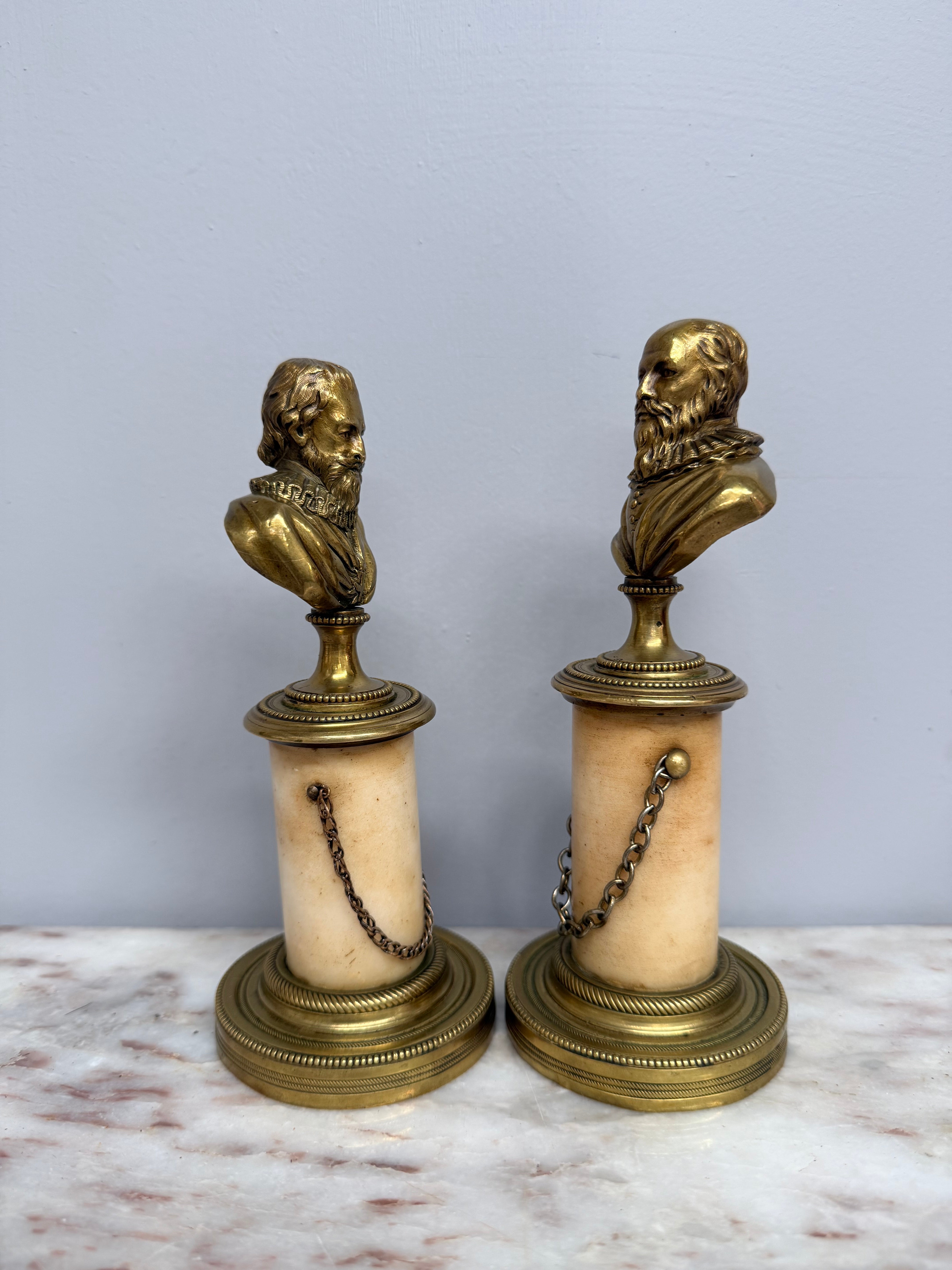 Pair of Grand Tour Bronze & Marble Busts of "King Henry IV" of France & His Advisor "The Duke of Sully"