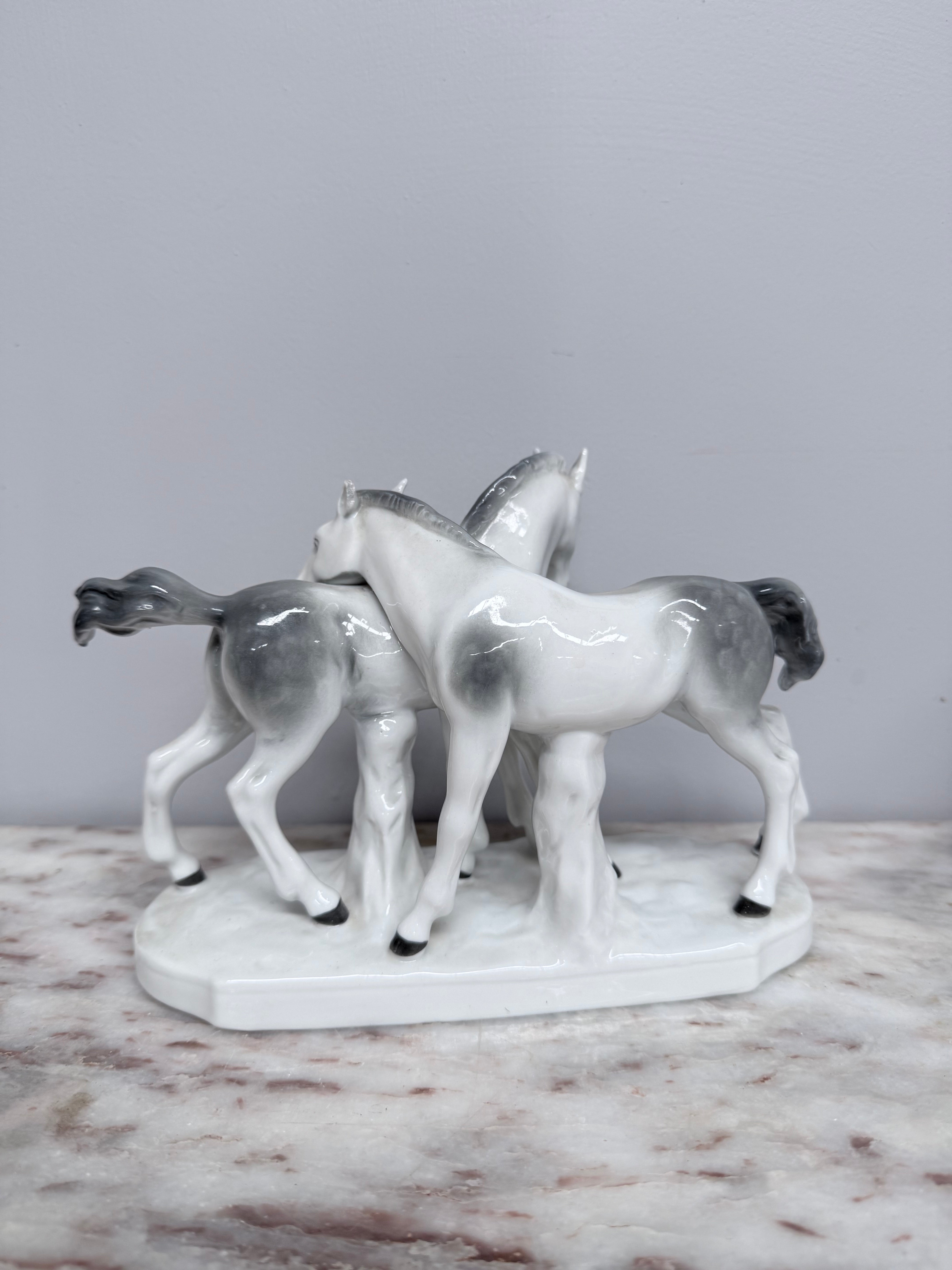 Vintage Porcelain Pair of Foals Statue