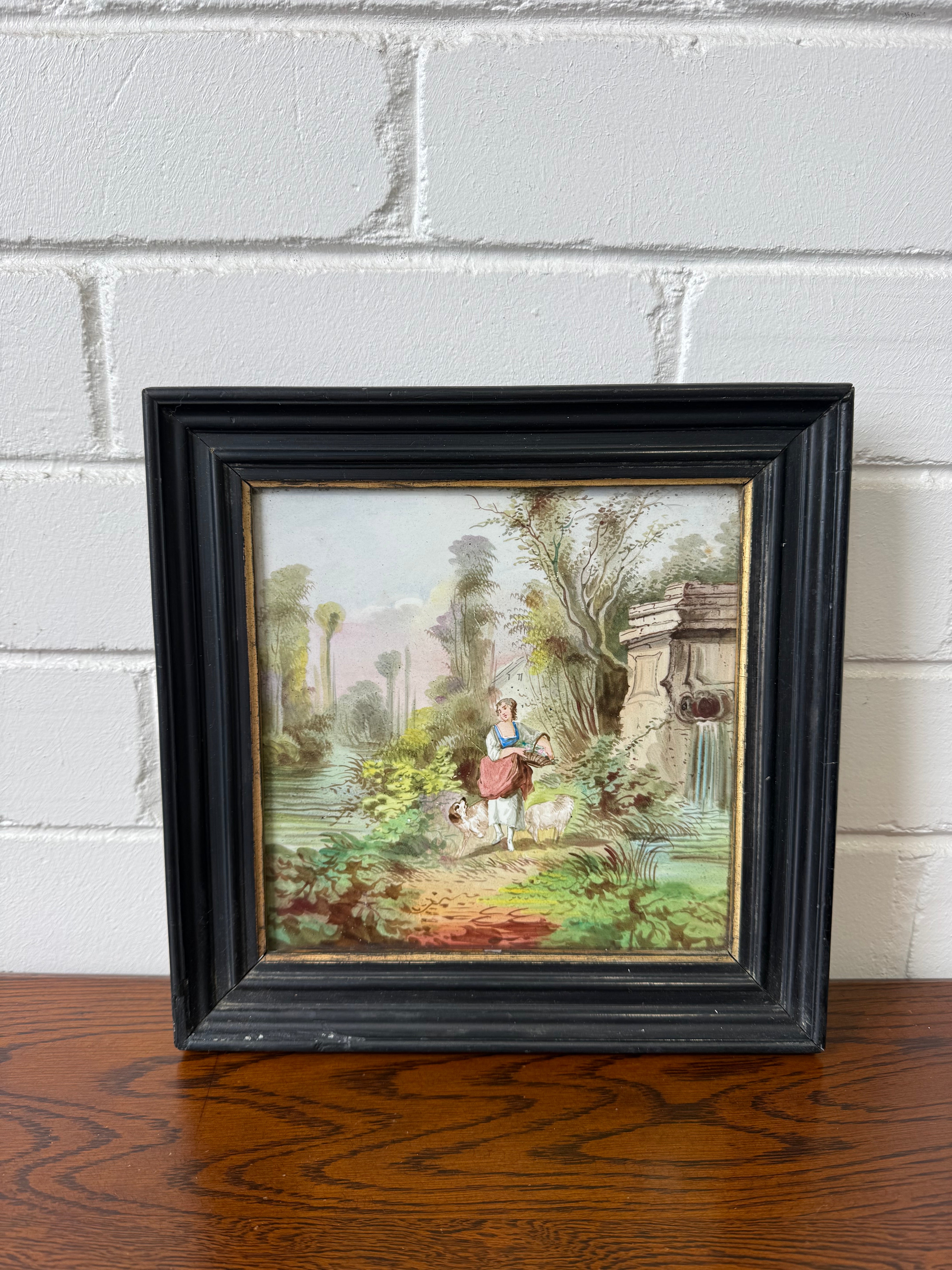 French Hand Painted Creil-Montereau Tile in Frame