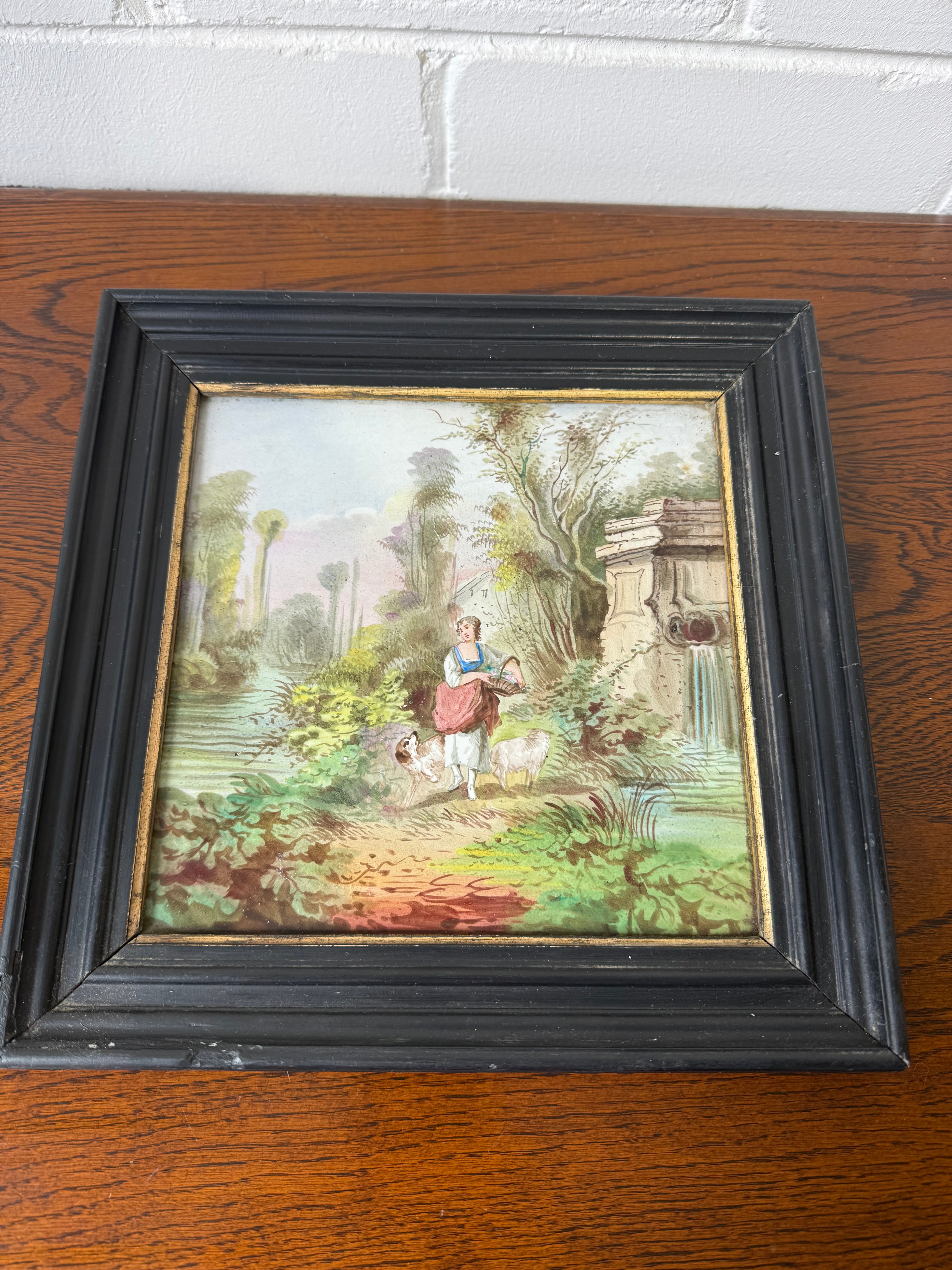 French Hand Painted Creil-Montereau Tile in Frame
