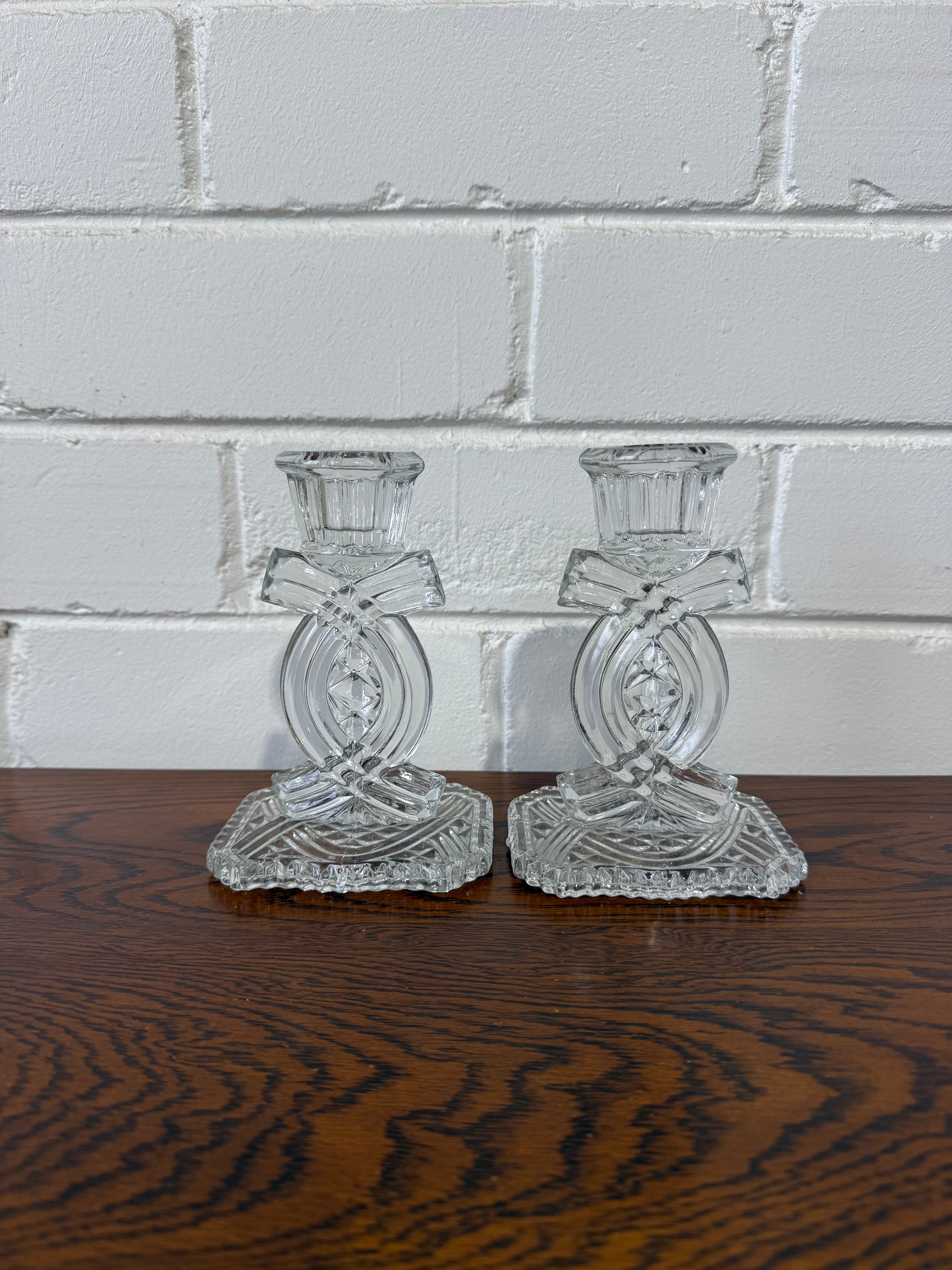 Pair of Vintage Art Deco Glass Candlesticks