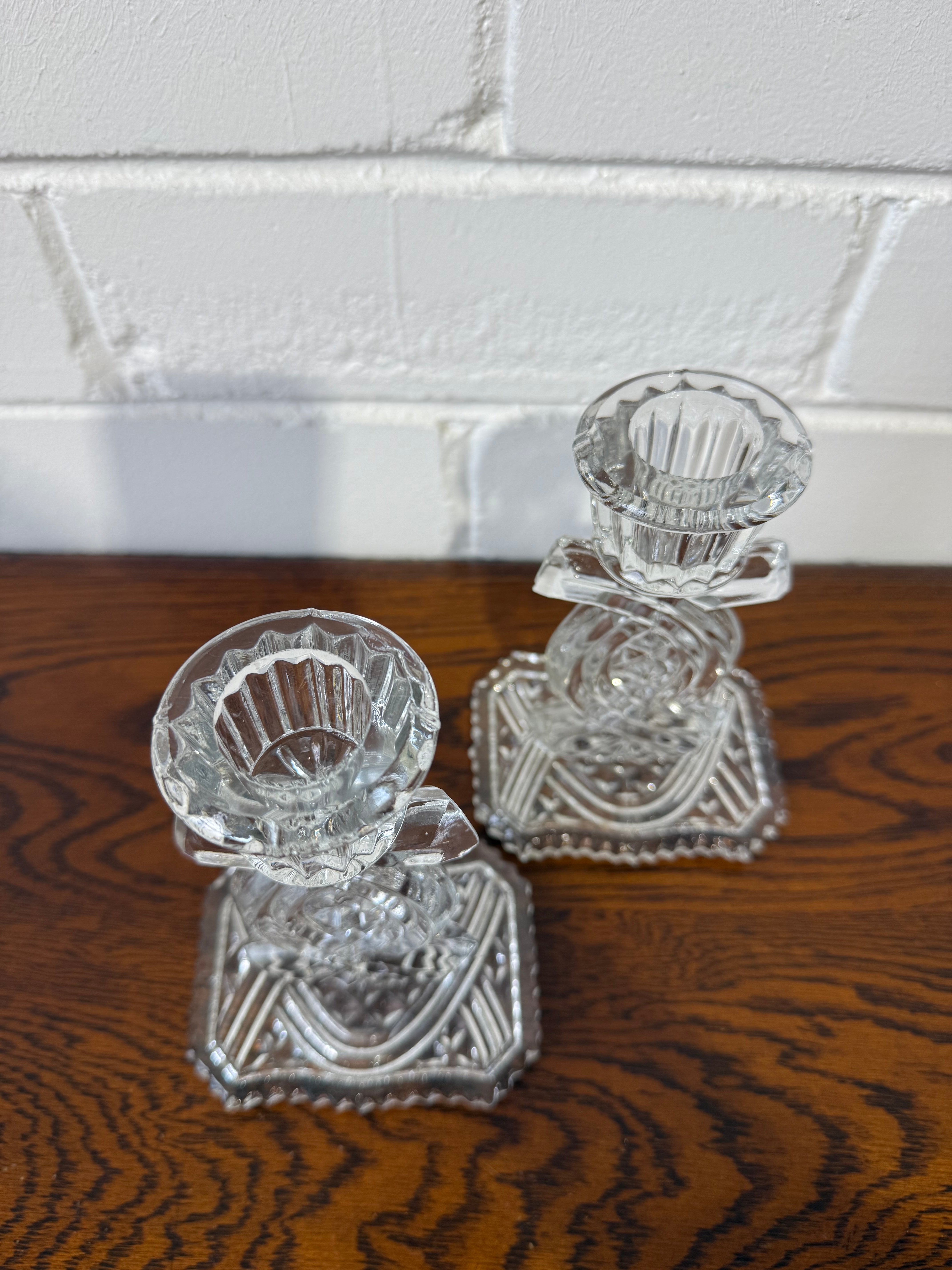 Pair of Vintage Art Deco Glass Candlesticks