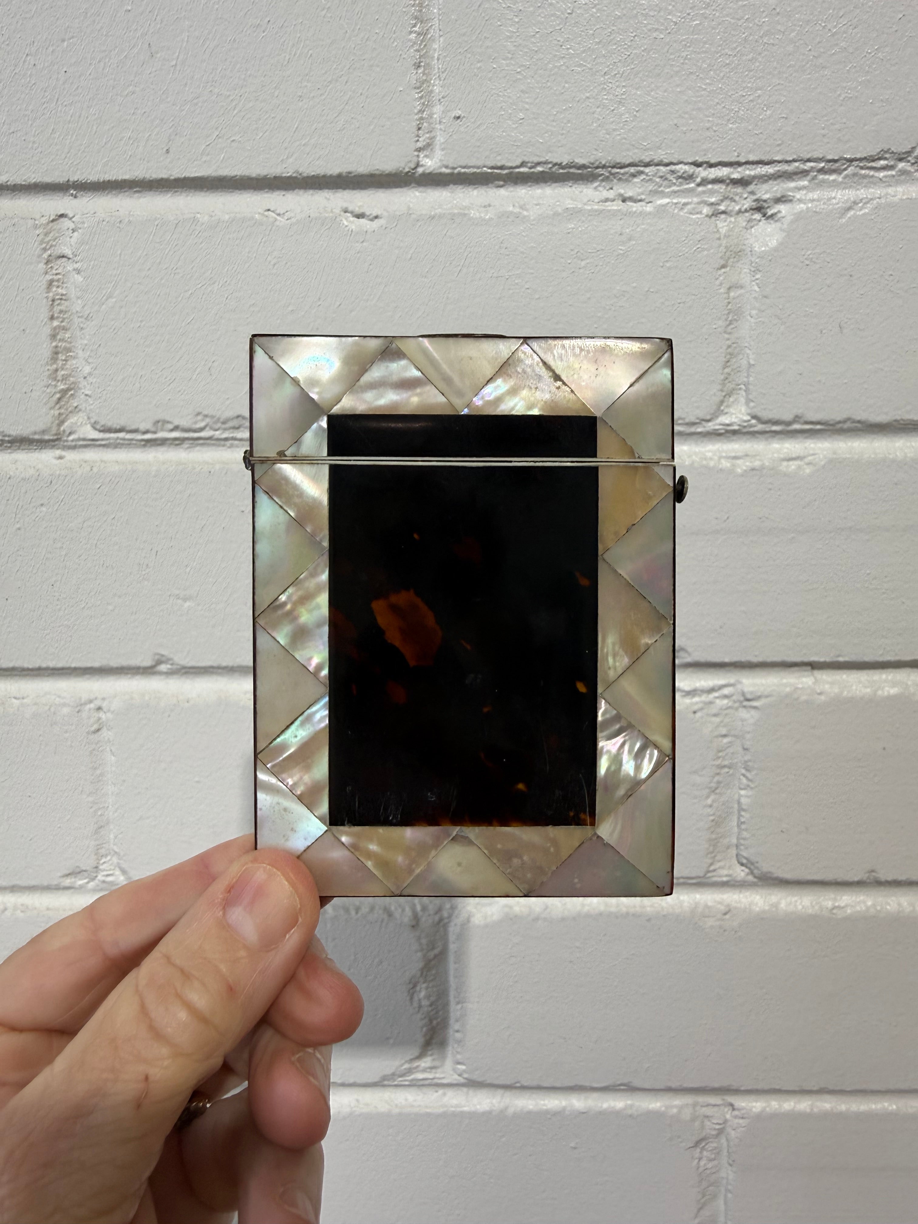 Victorian Card Case Inlaid Mother of Pearl & Tortoiseshell