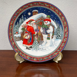 Royal Worcester Christmas Plate "Santa And The Snowman"
