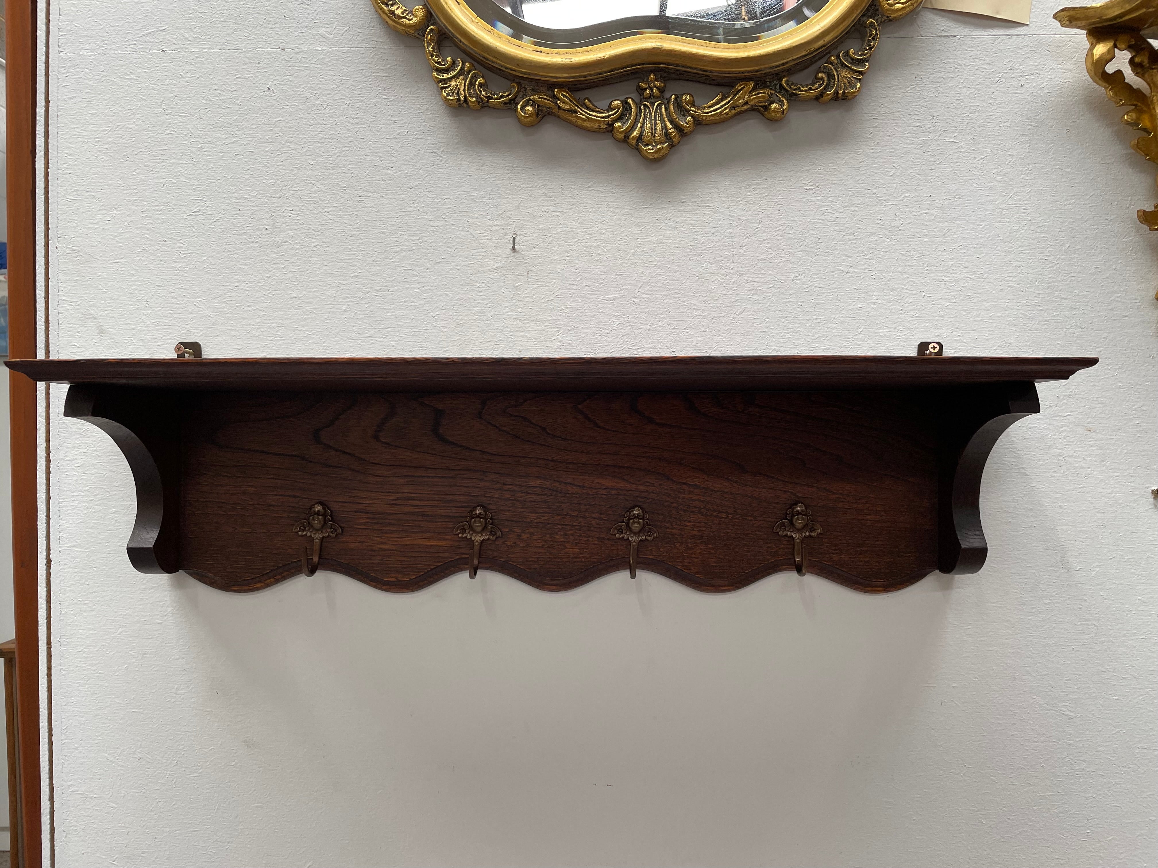 French Oak Four Cherub Hook Coat Rack With Shelf | Antique & Vintage | Moonee Ponds Antiques | Australia Wide Delivery