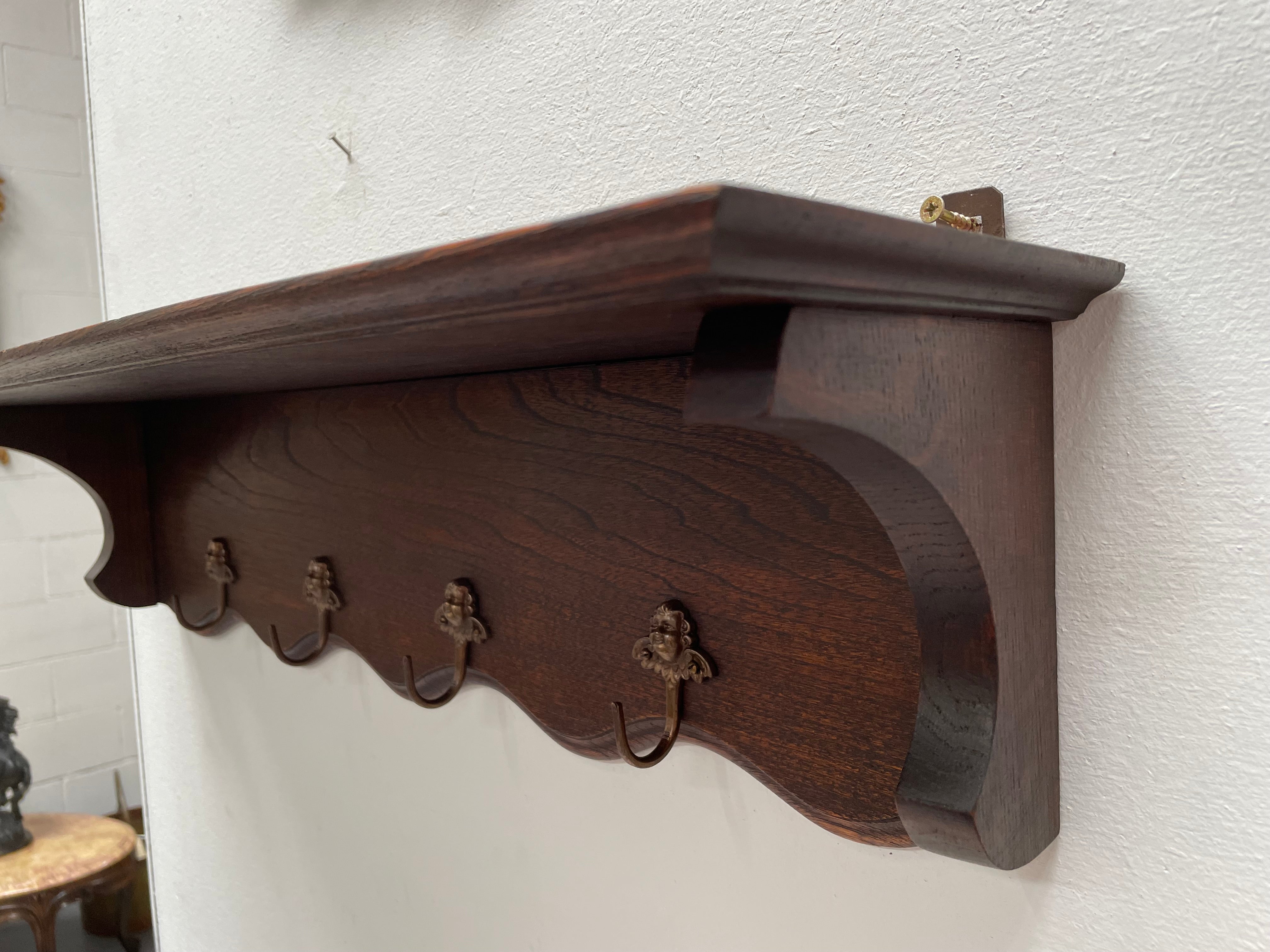 French Oak Four Cherub Hook Coat Rack With Shelf | Antique & Vintage | Moonee Ponds Antiques | Australia Wide Delivery