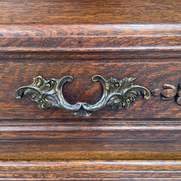 Louis XV style three drawer commode. Featuring carving on all three drawers with elegant bronze handles and escutcheons. It has an impressive marble top and has been sourced directly from France. It is in good original detailed condition.