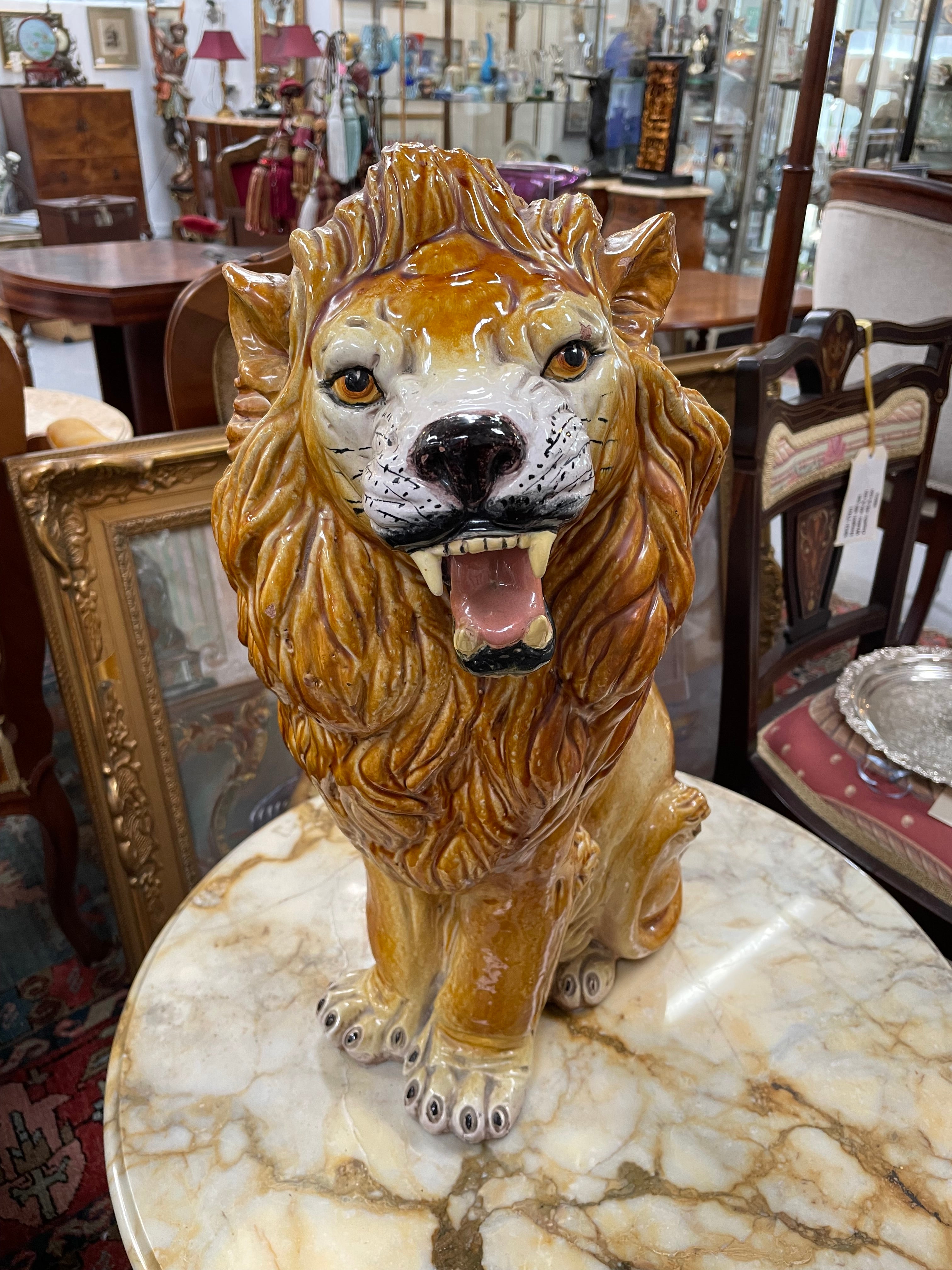 Vintage Italian Terra Cotta Glazed Roaring Lion | Antique & Vintage | Moonee Ponds Antiques | Australia Wide Delivery